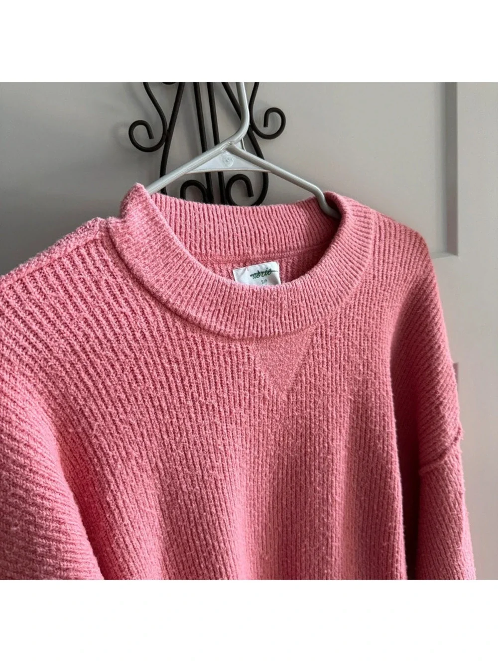 Aerie Pink Oversized Ribbed Knit Sweater Women’s Small Cozy Crewneck Pullover